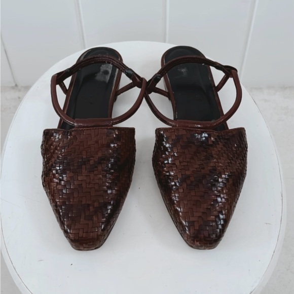 Enzo Angiolini Woven Leather Slingback Flats Dark Brown Casual Minimal Neutral - Picture 6 of 16